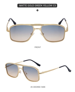 Detailed front and side view of matte gold pilot sunglasses with gradient lenses C5