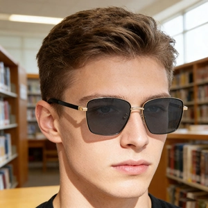 Polarized Square Sunglasses Men Metal Frame UV400 Protection Retro Fashion Simple Outdoor Driving Fishing Shades