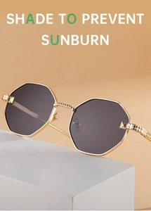 Detail showing the golden metal arms with 3D pyramid textured patterns on octagonal sunglasses