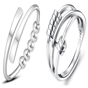 Fidget Anxiety Ring For Women Copper Rotating Beads Stress Relief Adjustable Open Finger Jewelry