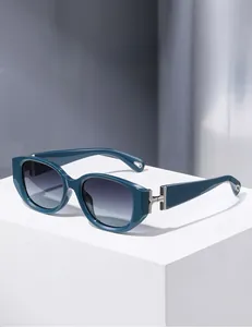 Detailed macro of cat-eye sunglasses featuring silver metal split hinges and gradient lenses