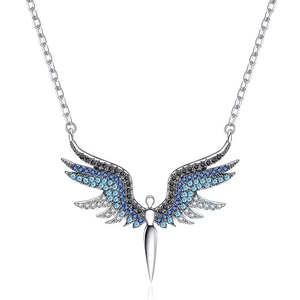 Collana con ciondolo ad ali di angelo in argento e zirconi blu sfumati