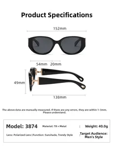 Detailed size chart and specifications for cat-eye polarized outdoor sunglasses for women