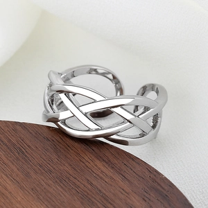 Minimalist 925 silver braided twist open ring with a vintage polished finish