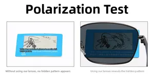 Polarization test showing fish pattern through square sunglasses lens for clarity