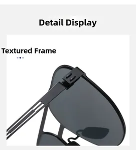 Close-up of durable metal hinge and matte black frame on aviator sunglasses