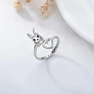 Süßer Hasen-Herz-Ring mit Zirkonia und eingraviertem Spruch Keep me in your heart