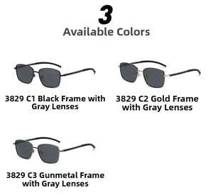 Three color options for model 3829 square polarized sunglasses with metal frames