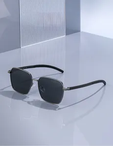 Detail of square polarized sunglasses with gunmetal frame and anti-slip temples