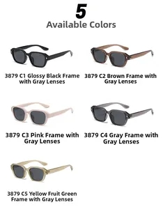 Detailed display of square polarized sunglasses in five colors including black and tortoise