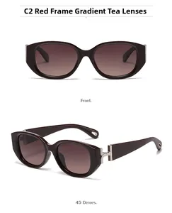 Cat-eye sunglasses in wine red frame with gradient tea lenses and metallic temple detail