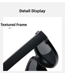 Close-up of durable black polarized sunglasses hinge and textured frame detail