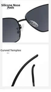 Detail of soft silicone nose pads and ergonomic curved temples on square sunglasses