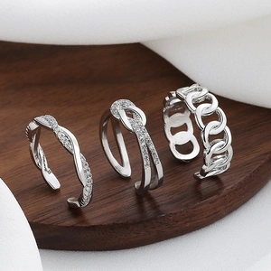 Anelli Aperti Regolabili Per Donne Rame Placcato Argento Zircone Torsione Nodo Catena Cubana Gioielli Moda Accessori Eleganti