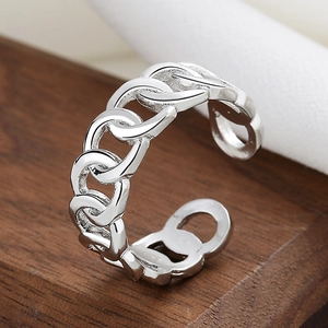 Anello aperto minimalista a catena cubana d'argento con fascia regolabile da donna