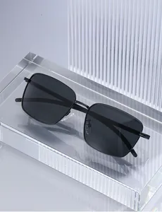 Detail of rectangular polarized sunglasses with light frame and soft silicone nose pads