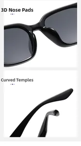Detail showing the ergonomic nose pads and curved temple design of black polarized sunglasses