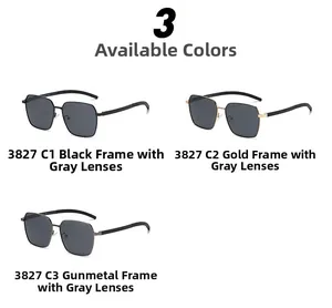 Detail view of square polarized sunglasses available in black, gold, and gunmetal frames