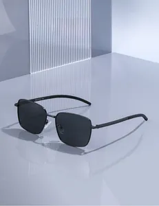Detail shot of men's polarized sunglasses featuring adjustable nose pads and metal frames