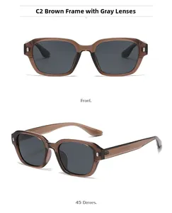 Front and 45-degree angle views of amber square polarized sunglasses with gray lenses