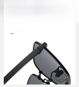 Close-up of matte black polarized sunglasses frame with vertical textured temple details