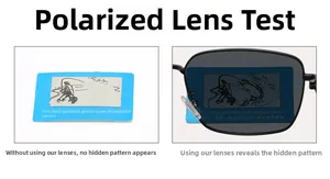 Polarized sunglasses test showing enhanced fish visibility through dark lenses on white background
