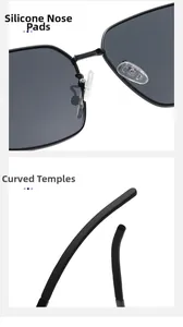 Detail view of adjustable silicone nose pads and non-slip curved temples on sunglasses