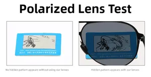 Close-up of polarized lens showing the hidden fish pattern on a polarization test card