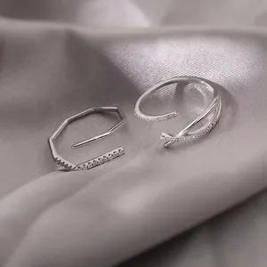 Crossover Open Ring 925 Sterling Zilver Verstelbaar Geometrisch Minimalistisch Zirkoon Luxe Sieraden Voor Dames