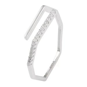Minimalistische geometrische open ring van S925 zilver met fijne zirkonia steentjes
