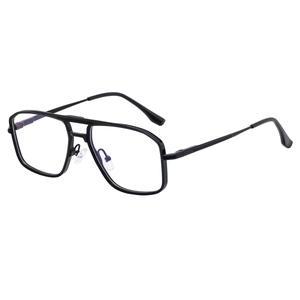 Classic black double-bridge square pilot sunglasses for men and women shown in a 45-degree view