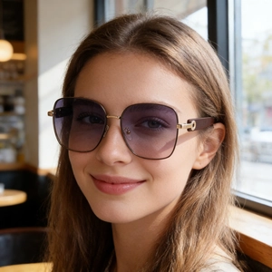 Lunettes de Soleil Polarisées Carrées Surdimensionnées pour Femmes Monture en Métal UV400 Verres Dégradés Mode Voyage