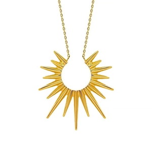 Sunburst Pendant Necklace 18K Gold Plated Copper Radiant Sun Medallion Minimalist Fashion Jewelry For Women