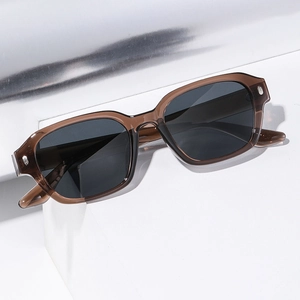 Classic square polarized sunglasses with translucent brown frames and dark lenses