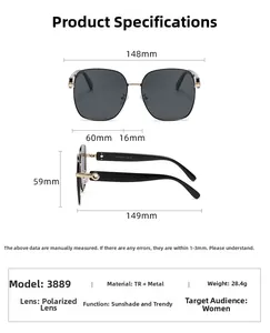 Tableau des tailles détaillé pour lunettes de soleil carrées polarisées avec monture TR