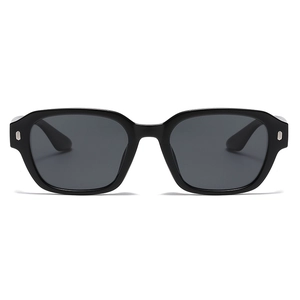 Classic small frame polarized sunglasses for men with black glossy finish and silver rivets