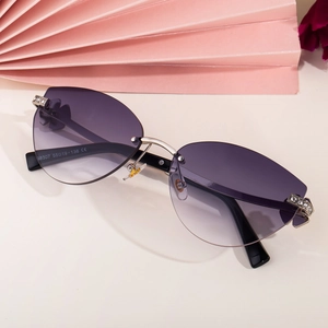 Lunettes de soleil œil de chat sans monture avec verres dégradés violets et strass chics