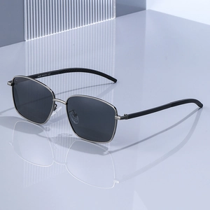 Men's square polarized sunglasses with grey metal frame and dark grey lenses for outdoors