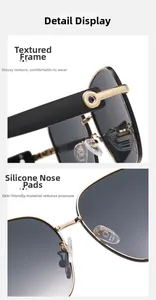 Détail de lunettes de soleil carrées avec charnières en métal et plaquettes en silicone