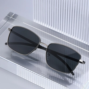 Square polarized sunglasses for men with gunmetal frame and dark gray lenses for outdoor wear