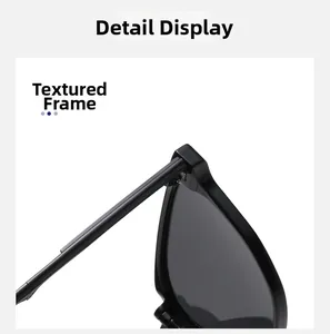 Close-up of durable precision metal hinges on black square polarized sunglasses frame