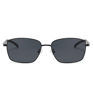 Classic black metal frame square polarized sunglasses for men with dark gray lenses