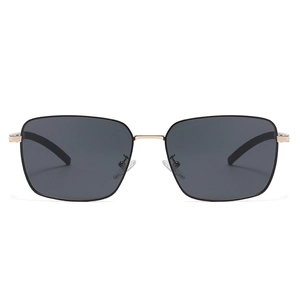 Classic square polarized sunglasses for men with black frame and gold metal bridge detail