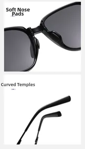 Detail of soft nose pads and curved temples on square polarized sunglasses