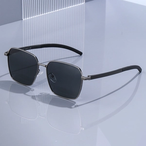 Polarized square sunglasses for men with dark metal frames and geometric polygon lenses