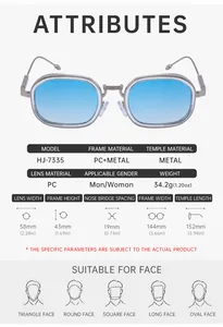 Detaillierte Größentabelle und technische Daten für Unisex-Sonnenbrillen mit quadratischem Rahmen