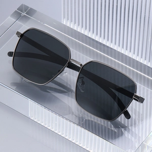 Square polarized sunglasses for men with dark gunmetal frames and black lenses