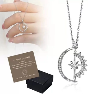 Rotating sun and moon pendant necklace with luxury gift box and heartfelt message card