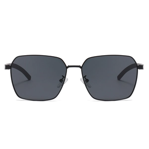 Classic square polarized sunglasses for men with black metal temples and gray lenses