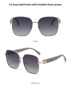 Détail de lunettes de soleil polarisées carrées C5 avec monture gris-or et verres dégradés
